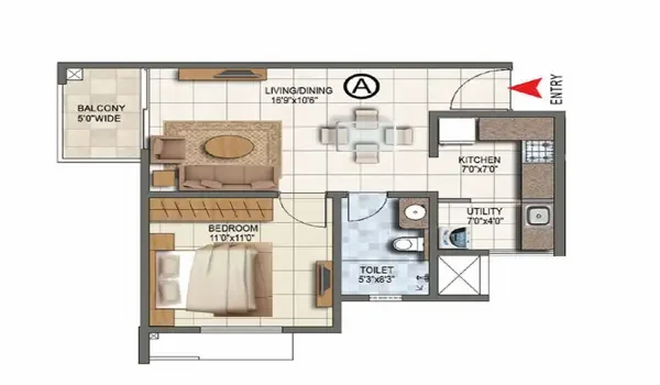 Featured Image of Prestige Parklane 1 BHK Apartment Floor Plan