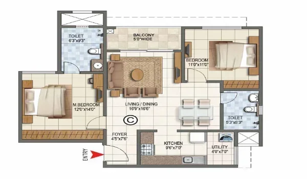 Featured Image of Prestige Parklane 2 BHK Apartment Floor Plan
